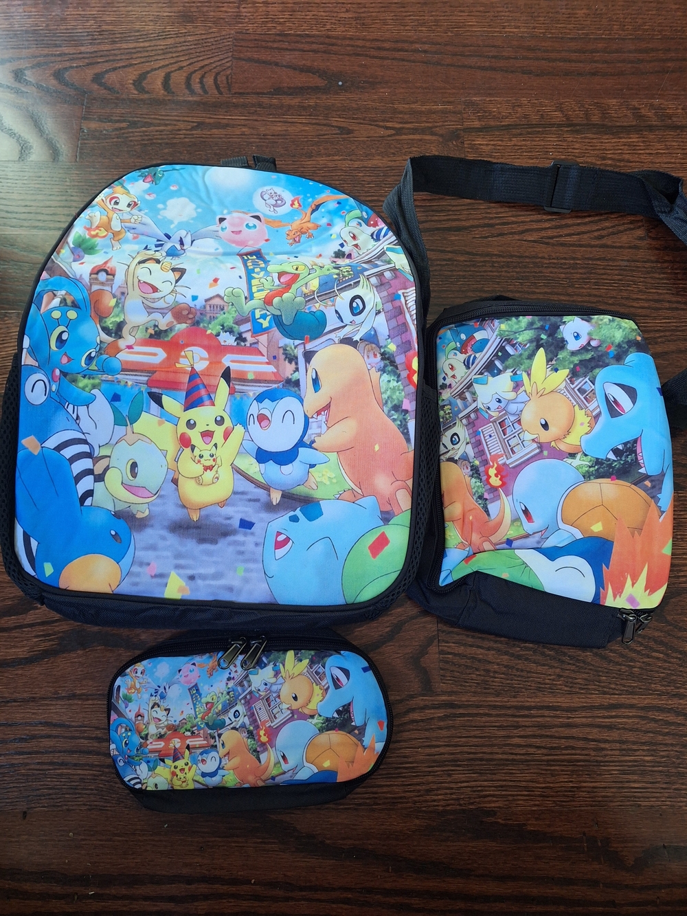 Kids Colorful Pokémon Character Backpack Set – Blue